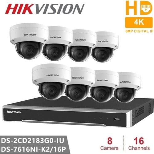 Hikvision Video Surveillance Kits Built-in microphone 8MP IP Camera 4K WDR Fixed Dome Network Camera Efficient H.265