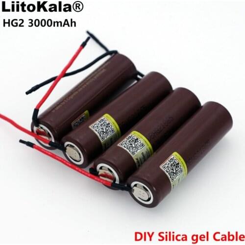 Liitokala new HG2 18650 3000mAh battery 18650HG2 3.6V discharge 20A, dedicated batteries+DIY Silica gel Cable