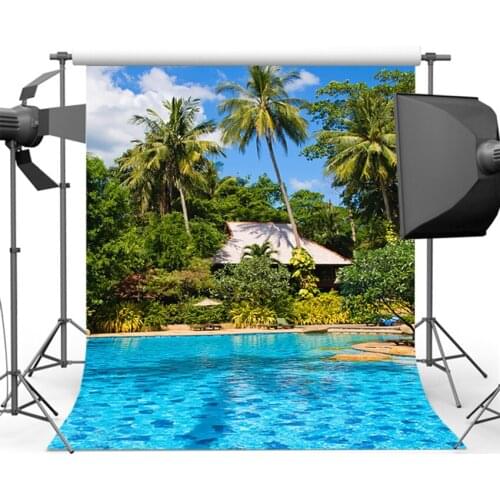 Mehofoto Summer Holiday Background for Photography Swimming Pool Backdrop for Photo Studio Palm Tree F-1468