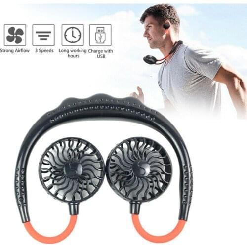 Mini Neck Fan USB Portable Dual-Head Fan Neckband Rechargeable Small Desk Fans Handheld Air Cooler Hanging Sport Fan