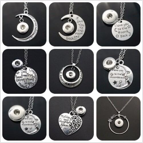 Fashion Trendy Moon&heart words snap necklace chain 60cm fit 12MM/18MM snap buttons jewelry wholesale