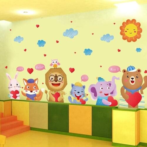 Cartoon Animal Balloon zoo Wall Stickers For Kids Rooms Girls Bedroom nursery School Home Decor Art Background PVC Sticker Mural