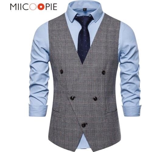 Mens Suit Vests New Casual Vintage Plaid Double Breasted Chalecos Para Hombre Fashion gentleman Business Formal dress Waistcoat