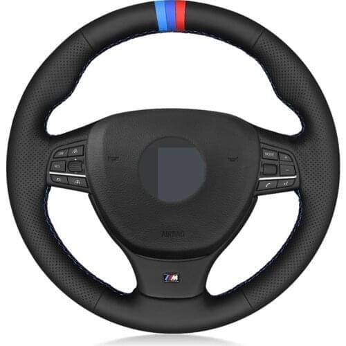 Car Steering Wheel Cover Hand-Stitched Black Genuine Leather For BMW M Sport F10 F11 (Touring) F07 F12 F13 F06 F01 F02 M5 F10