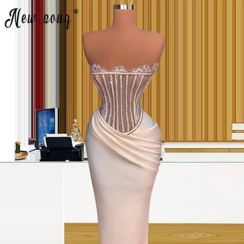2021 New Arrival Strapless Dubai Evening Dress Elegant вечернее платье for Formal Prom Party Pleated Mermaid vestido de festa