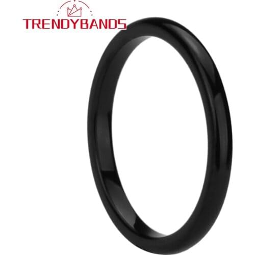 2MM Black Womens Mens Tungsten Carbide Engagement Rings Wedding Bands Domed High Polished Shiny Comfort Fit