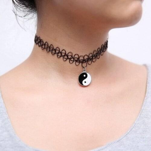 Choker Necklace Tattoo Short Vintage Pendant Choker Taiji Bagua Collar Necklace For Women Girls Neck Jewelry Accessories
