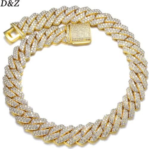 D&Z New 20mm 2Rows Stones Miami Cuban Link Necklace Bling AAAA Zircon Charm Mens Hip Hop Chain Women Jewelry