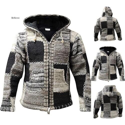 Autumn Winter Mens Cardigan Sweater Coat Patchwork Knitted Outwear with Pocket Male Warm Wool Cardigan Sweater Jumper