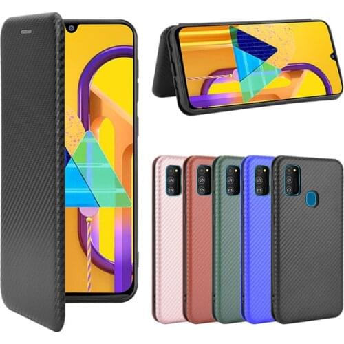 For Samsung Galaxy M21 Luxury Flip Carbon Fiber Skin Magnetic Adsorption Case For Samsung M30S M21 M 21 SamsungM21 Phone Bags