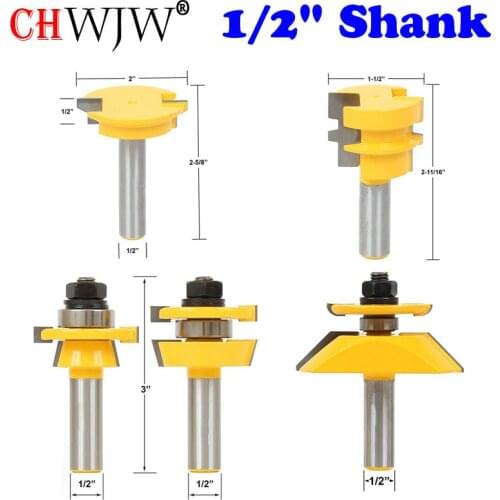 5pc Shaker Raised Panel Cabinetmaker Router Bit Set- 1/2" Shank door knife Woodworking cutter Tenon Cutter for Woodworking Tools