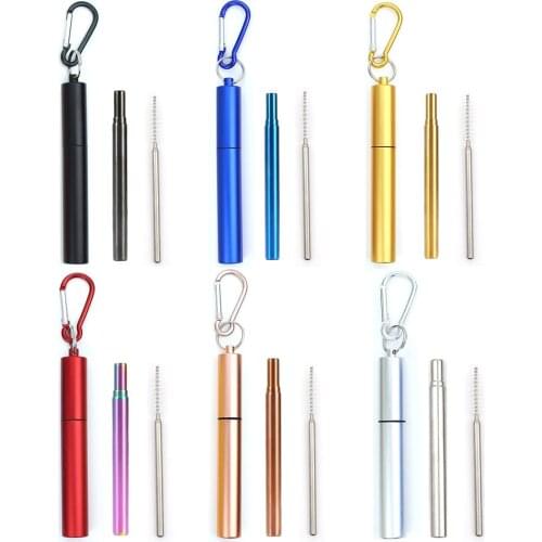 18/10 Stainless Steel Collapsible Straw Set Reusable Telescopic Drinking Straw Portable Straw For Travel Metal Drink Straw Brush