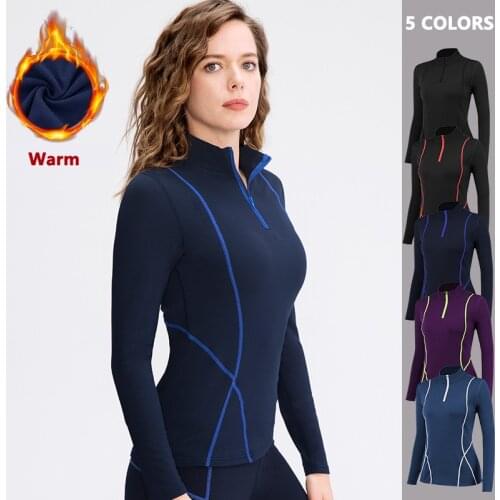 Warm Running Shirts Female Blouses Shirt Yoga Tights Sports Thermal Underwear Gym Clothing Rashguard Jerseys Fleece Lined Tops