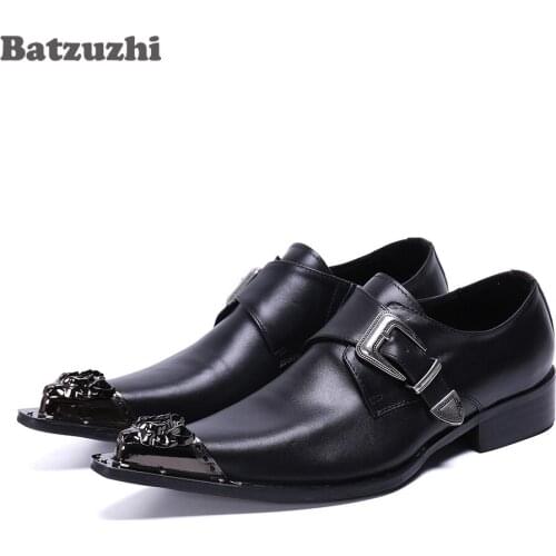 Batzuzhi Handmade Mens Shoes Pointed Toe Black Business Leather Dress Shoes Buckle Formal Leather Shoes Men zapatos de hombre