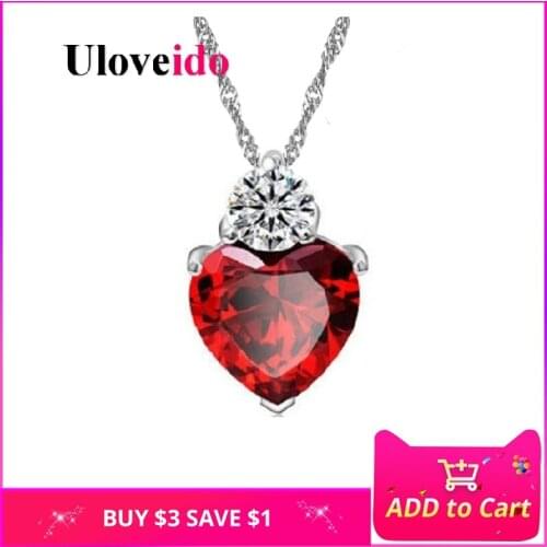Uloveido Womens Heart Cubic Zirconia Necklaces & Pendants with Stones Necklace Women Red Jewelry 2017 Bijouterie Gifts 55641