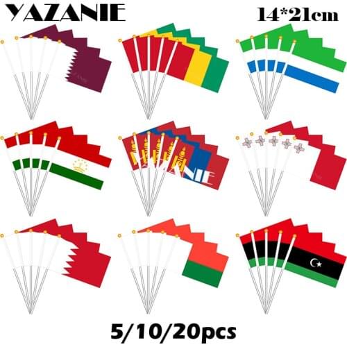 YAZANIE 14*21cm 5pcs Qatar Guinea Sierra Leone Tajikistan Mongolia Malta Bahrain Madagascar Libya Small Polyester Hand Flag