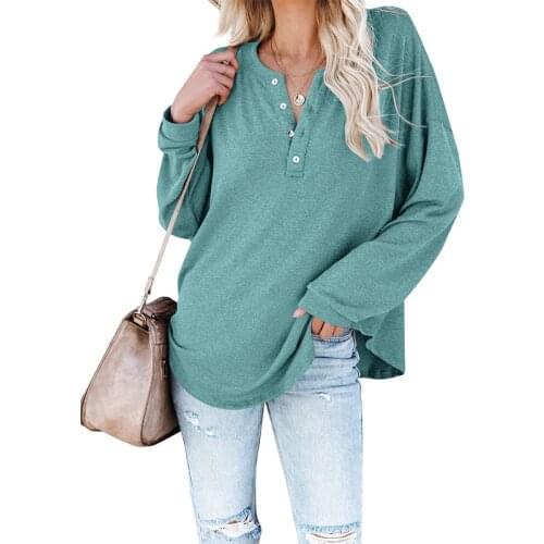 2021 New Autumn Winter T Shirt Women Casual V Neck Long Sleeve Loose Tee Tops Solid Base T-shirts Female Tops