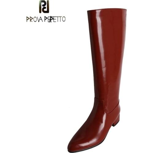Womens Boots But The Knee 2021 New Net Red Leather Pointed Sleeve Knight Boots Retro Thick Heel Stitching High Boots