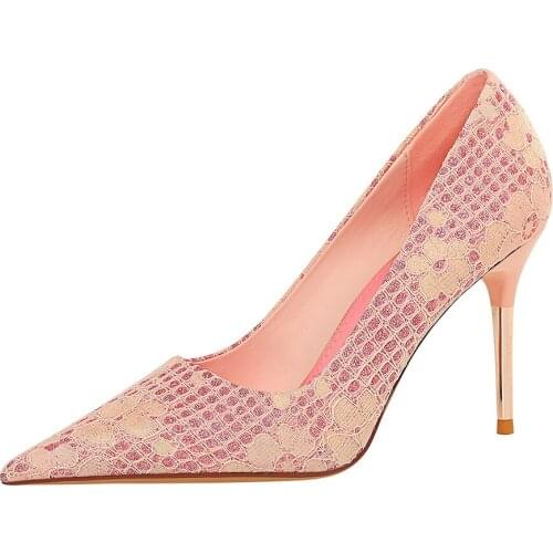 Womens High Heels Shoes Women Pointed Toe Pumps Floral Design Ladies Shoes New Arrival 869-9