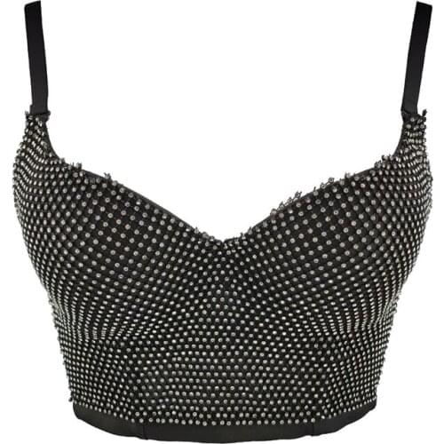 Beading Diamond Mesh Adjustable Sexy Women Top Push Up Silm Cami Top Bralette Bra Corset Tops To Wear Out Female Tops Clothes
