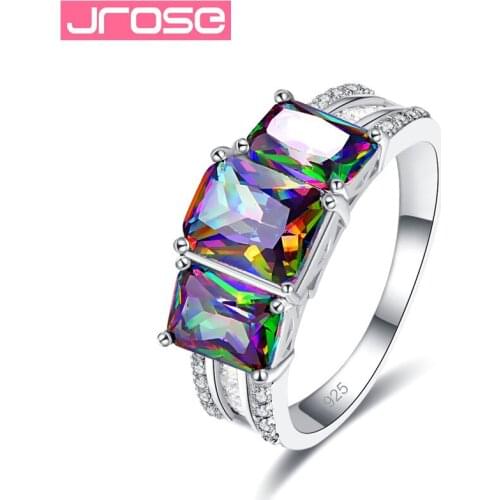 JROSE Luxury Brand Mystic Rainbow Royal Blue Cubic Zircon Rings For Women Silver Wedding Engagement Jewelry Bride Ring Gifts