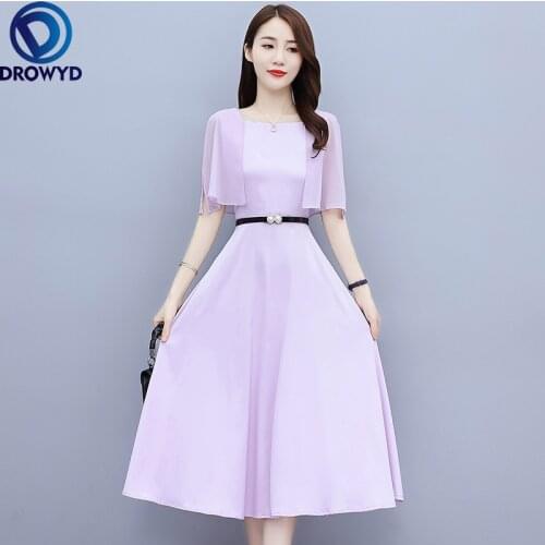 2021 Summer Style Elegant Fashion Popular Chiffon Square Collar Flying Sleeve Short Sleeve Mid-length Dress Woman Party Vestidos