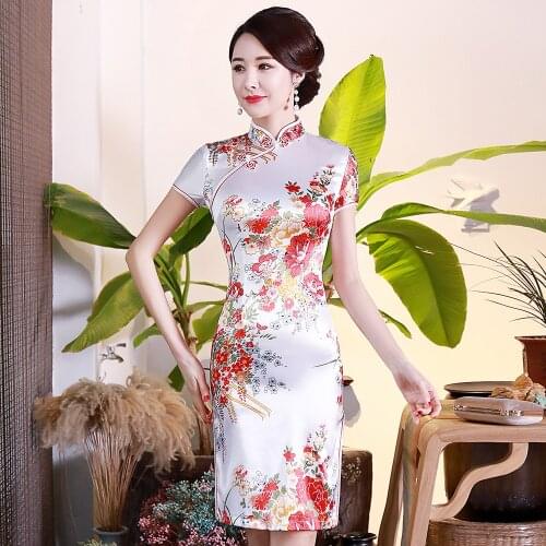 BLACK Print Flower Women Short Slim Cheongsam Sexy High Split Chinese Traditional Dress Plus Size Rayon Qipao Vestidos S-6XL