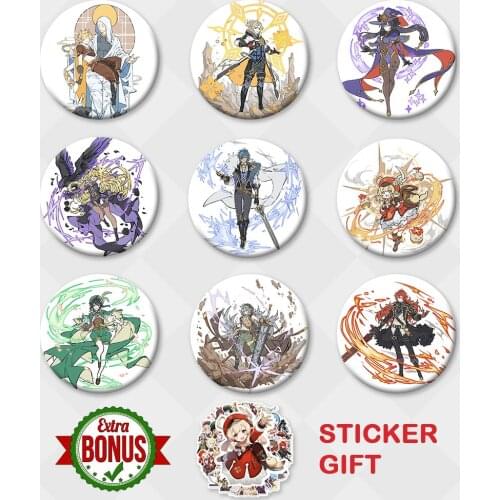 Genshin Impact Badge Venti Albedo Klee Diluc Fischl Characters Comic Illustration Mondstadt Brooch Cosplay Game Decoration Gifts