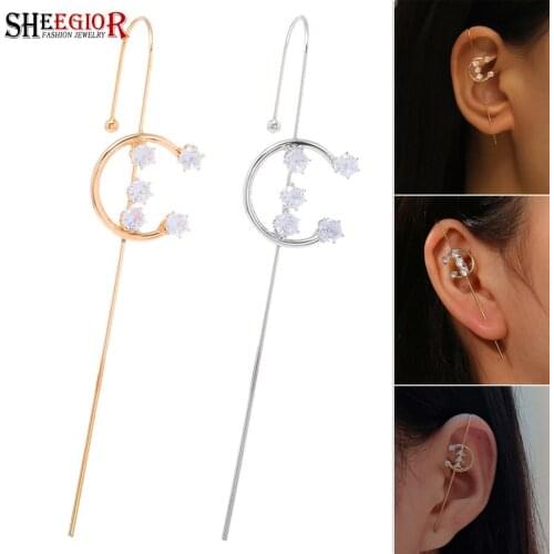 1Pcs Crystal Moon Ear Hook Earrings for Women Girls Accessories Golden Silver color Simple Ear Stud Clip Earring Friendship Gift
