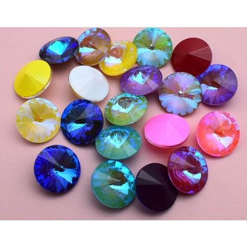 12/14MM Glass Crystal Self-adhesive Rhinestones K9 Mocha Fluorescence Round Pointback Gem For Clothes Jewelry Accessories
