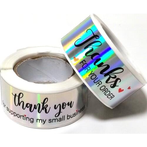 120Pcs Laser Rectangle Thank You Stickers Roll Holographic Label for Supporting Business Package Seal Gift Stationery Sticker