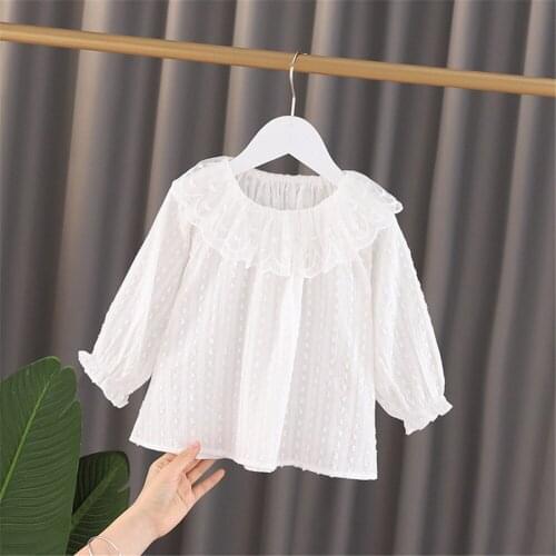 2020 Girls Blouse Kids Clothes Spring Autumn White Lace Long Sleeve Shirt Baby Girl Casual All Match Tops for 1-5 Years AA4900