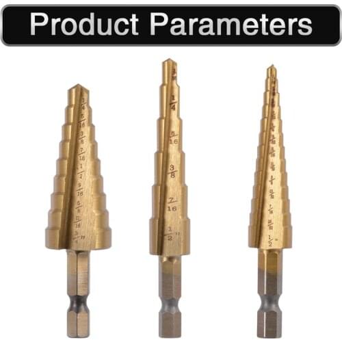 HOEN 3pcs Hex Shank Step Drill Bit HSS Steel Titanium Step Drill Bit Set Core Drill Bit Cone Set Hole Cutter For Woodworking