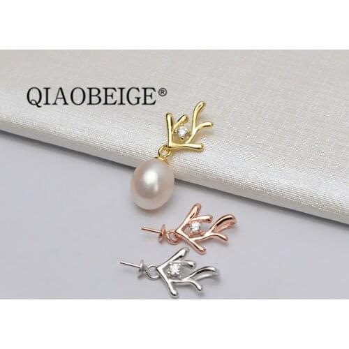 QIAOBEIGE DIY Accessory pearl mounting Animal White Pearl Pendant Sterling Silver deer cheap Pearl Pendant Mounting three color