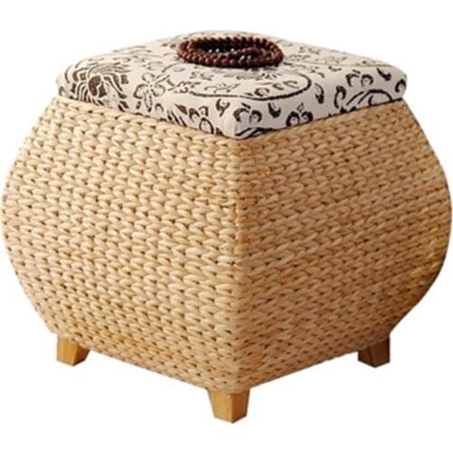 Paper Rattan Storage Stool Shoe Exchange Stool Foyer Covered Organizer Storage Box Shoe Footstool Sofa Square Stool