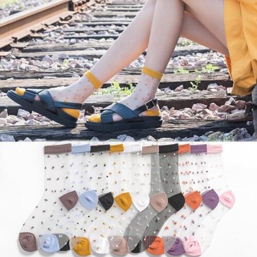 1 pair new tide Japanese line point transparent crystal stockings summer glass stockings thin Korean Edition lady capillaries