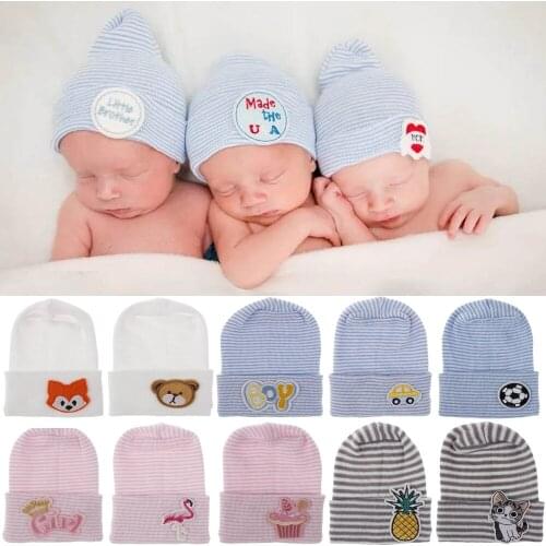 Baby Stuff Accessories Baby Soft Turban Newborn Hat Lovely Winter Warm Beanie Crochet Knit Embroidery Patch Cap