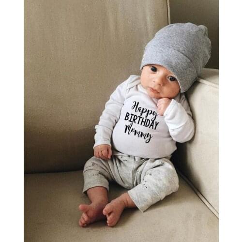 Happy Birthday Mommy Newborn Kids Baby Boys Girls Infant Long Sleeve Jumpsuit Bodysuit Clothes Outfit Playsuit