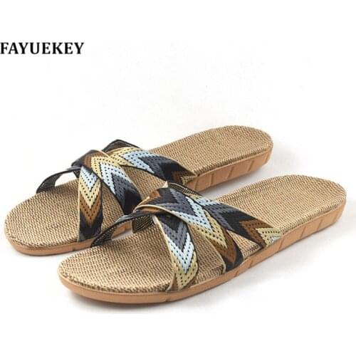 FAYUEKEY Fashion Summer Home Linen Mixed Color Breathable Slippers Men Indoor\Floor Beach Boys Open-Toed Slides Slippers Shoes