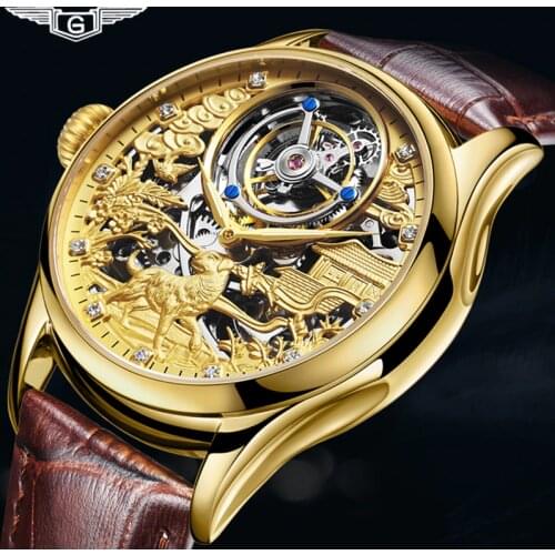 Real Tourbillon GUANQIN 2019 Clock Sapphire watch Mechanical Hand Wind style clock men watch Top brand luxury relogio masculino