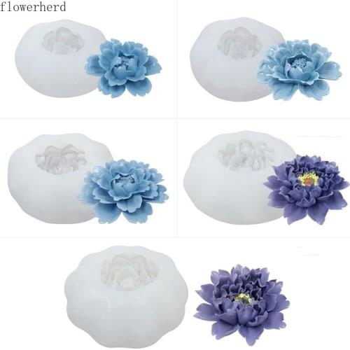 Simulation Peony Flower Mold Crystal Epoxy Mould Home Decoration Aroma Gypsum Handmade Soap Silicone Mould Cake Decorating Tools