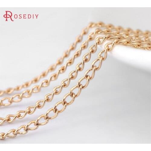 31195)2 meters width 1.8MM 24K Champagne Gold Color Plated Copper Extended Chain Link Chains Diy Jewelry Accessories