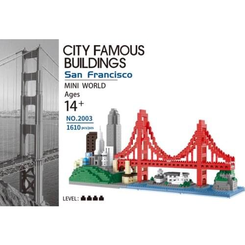 World famous skyline Architecture micro diamond block U.S.A San Francisco Golden Gate Bridge Transamerica Pyramid nanobrick toy