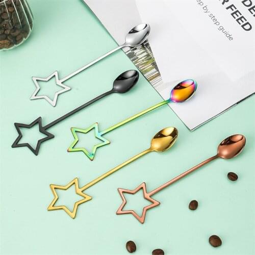 Cute 304 Stainless Steel Five-pointed Star Pentagram Coffee Stirring Spoon Teaspoon Tea Spoon Dessert Scoop Tableware Flatware