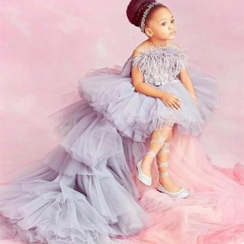 Fashion Flower Girl Dresses Birthday Tulle High Low Princess Fuffy Appliques Flower Girl Dress For Wedding Prom Communion Dresse