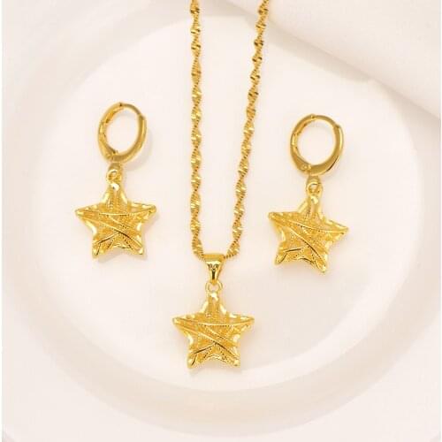 Gold Dubai india Fashion Jewelry Sets Necklace star Shape Pendant Earrings Jewelry Bridal Wedding Jewelry Party Gifts