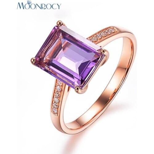 MOONROCY CZ Purple Crystal Rings Rose Gold Color Wedding Ring Party Square Jewelry for Women Girls Gift Drop Shipping Finger