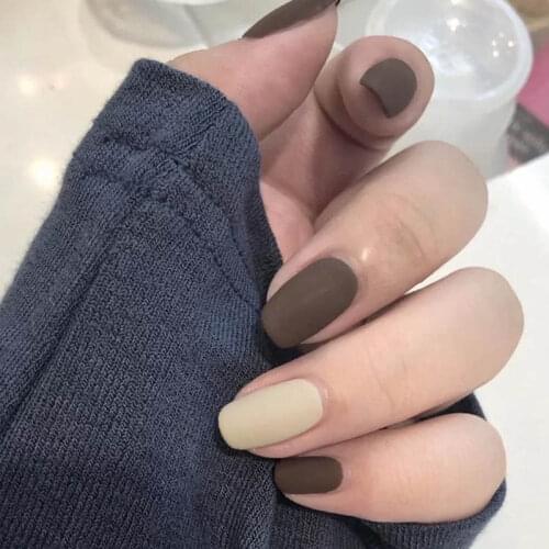 24pcs/box matte false nailsCoffee Milk Tea Jumping Color wearable full cover fake nail tips Finished acrylic nail products