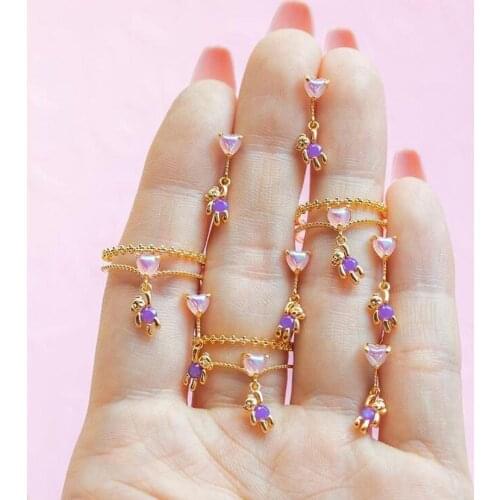 2021 New Design Cute Lovely Gold Color Animal Earring For Girl Women White Heart CZ Paved Sweet Bear Charm Dangle Drop Earring