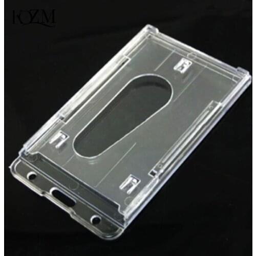 New 100x60mm Transparent Thumb Slide Out Plastic Pocket Business Credit Card Holder Case Desk Organizer Accessories